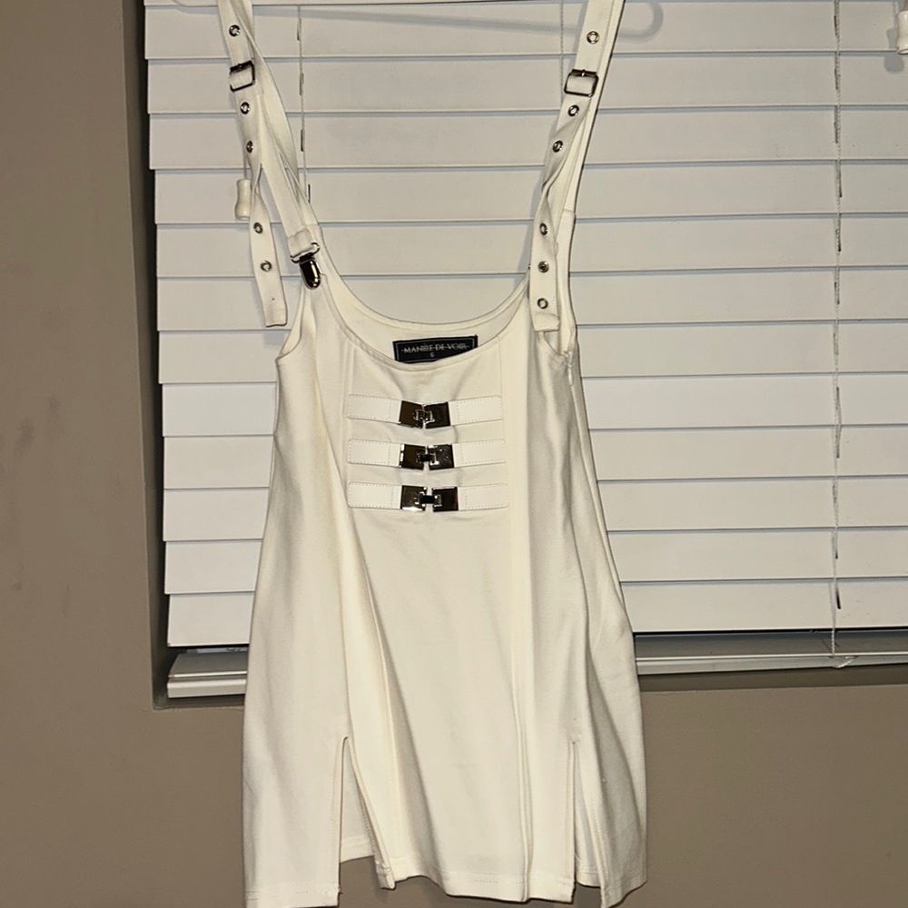 MANIERE DE VOIR white suspender mini dress